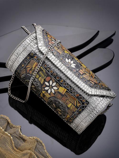 women embellished metal box clutch - 21463440 - Very Small Image - 1