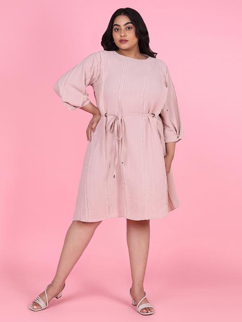 women pink cotton fit & flare plus size dress - 21463615 - Very Small Image - 1
