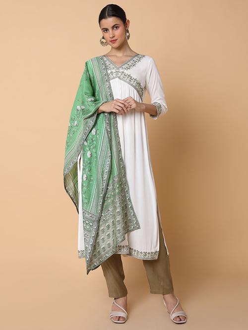 women embroidered v neck kurta dupatta set - 21463662 - Very Small Image - 1