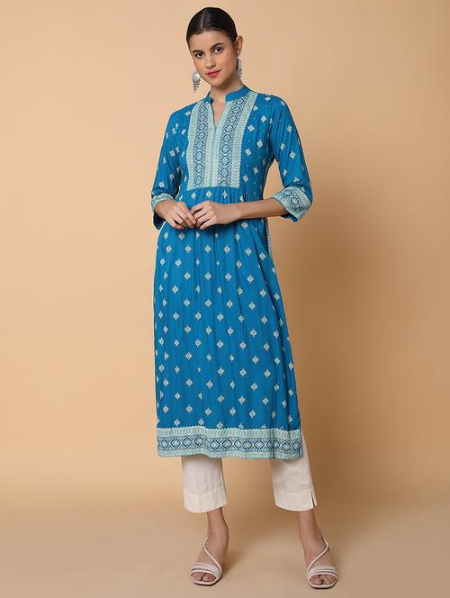 women three quarter sleeve a-line kurta - 21463694 - Very Small Image - 1