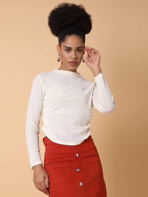 women solid mock neck ruched top - 21463719 - Very Small Image - 1