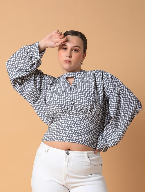 women grey crepe blouson top - 21463766 - Very Small Image - 1