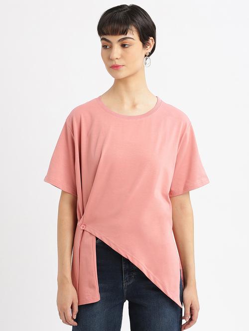 women solid short sleeves asymmetric top - 21463793 - Very Small Image - 1
