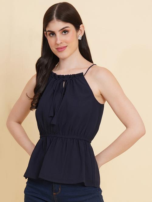 blue solid tie back top - 21465792 - Very Small Image - 1