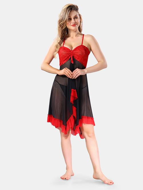 women lace detailed net babydoll - 21466201 - Very Small Image - 1