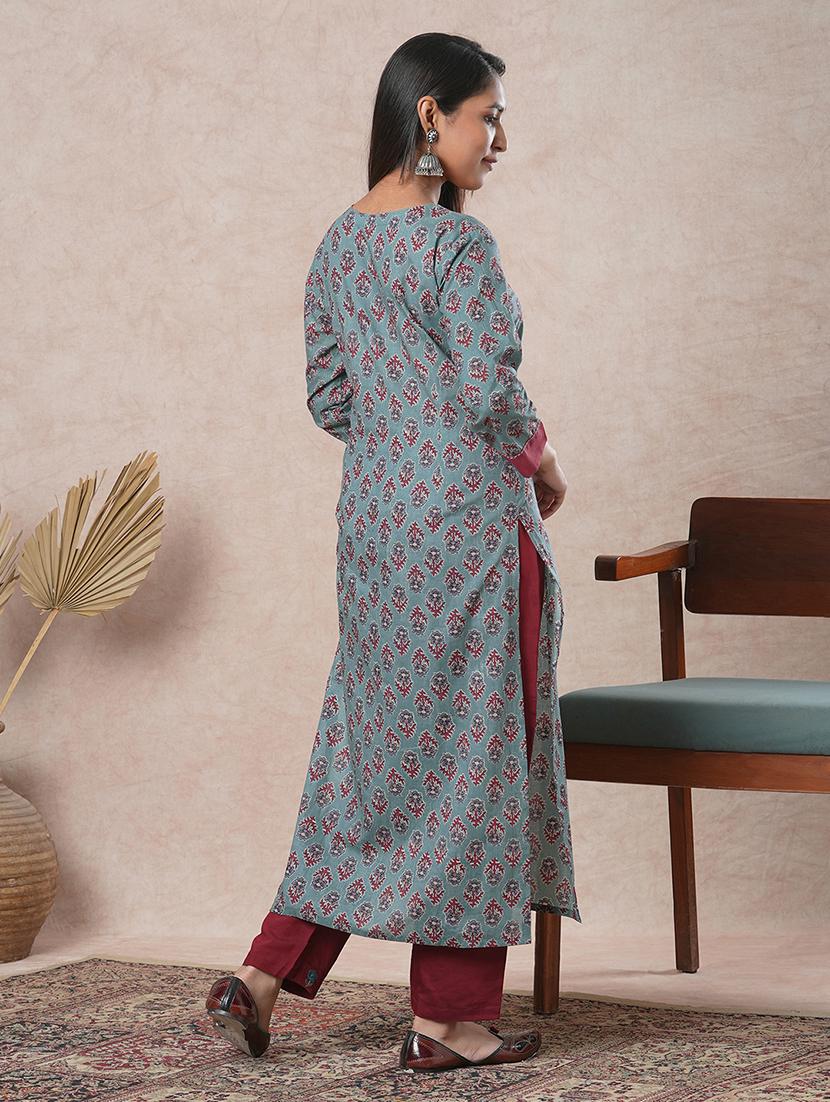 blue cotton straight kurta - 21466706 - Zoom Image - 4
