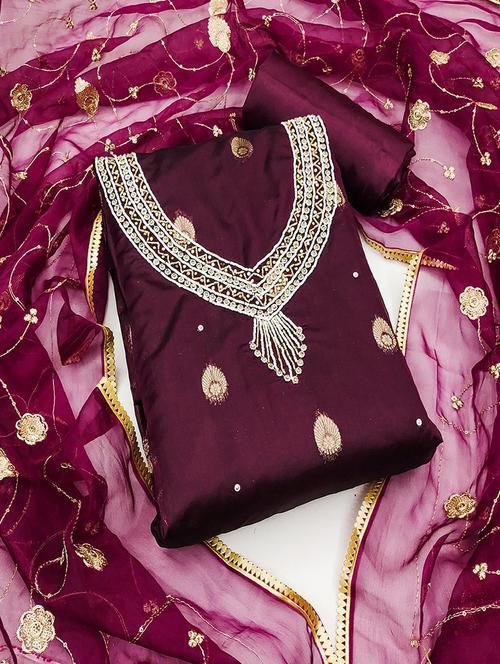 women embroidered unstitched suit set - 21467517 - Very Small Image - 1