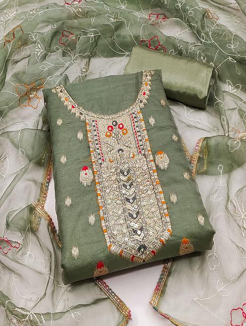 women zari work unstitched suit set - 21467561 - Very Small Image - 1