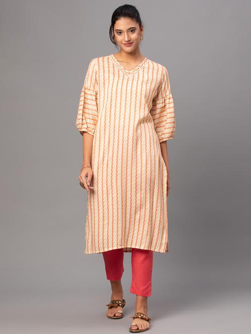 women v-neck printed straight kurta - 21468058 - Very Small Image - 1