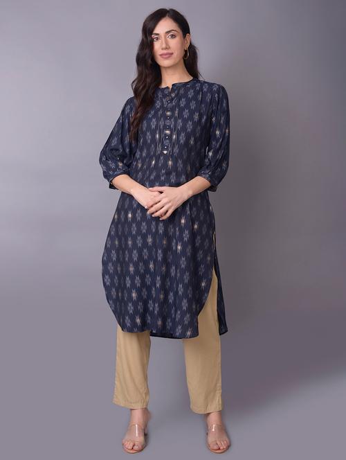 women navy blue bell sleeves flared kurta - 21468073 - Very Small Image - 1
