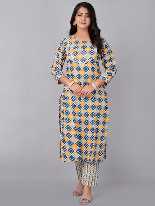 women multi color geometric printed kurta pant set - 21468653 - Very Small Image - 1