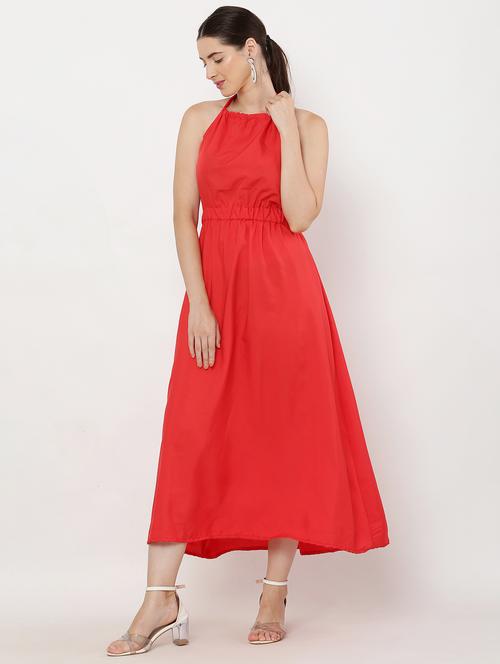 women solid halter neck backless fit & flare dress - 21469252 - Very Small Image - 1