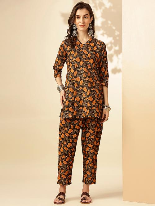 women navy blue floral pinted co-ord set - 21469428 - Very Small Image - 1