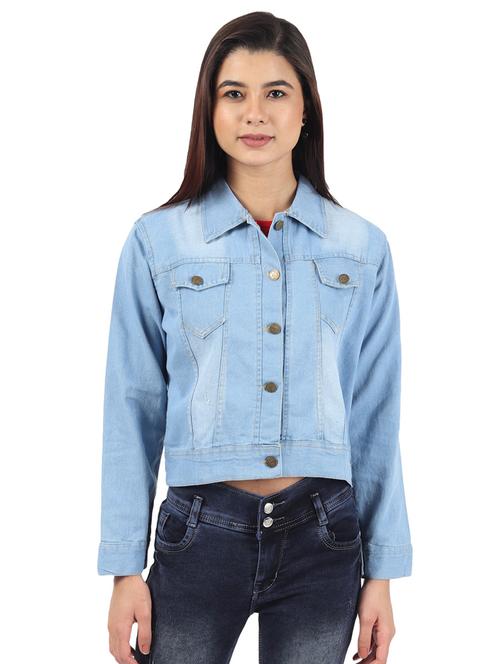 women spread collar solid denim jacket - 21473389 - Very Small Image - 1