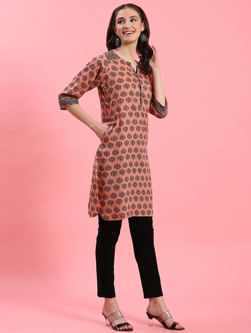 women peach floral printed straight kurta - 21473592 - Very Small Image - 1
