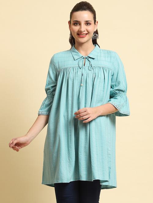 blue solid flared tunic - 21473694 - Very Small Image - 1
