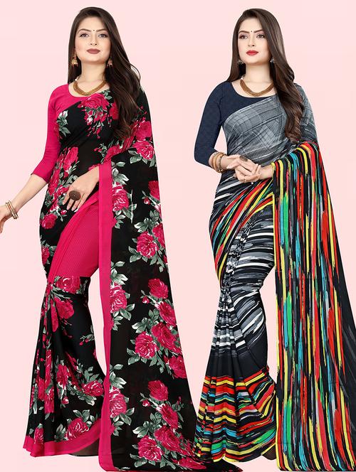 women pack of 2 casual wear combo sarees with blouse - 21473850 - Very Small Image - 1