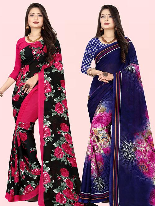 women pack of 2 casual wear combo sarees with blouse - 21473852 - Very Small Image - 1