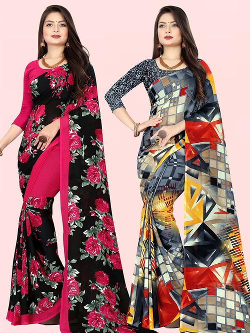 women pack of 2 casual wear combo sarees with blouse - 21473853 - Very Small Image - 1