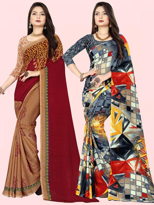 women pack of 2 casual wear combo sarees with blouse - 21473857 - Very Small Image - 1