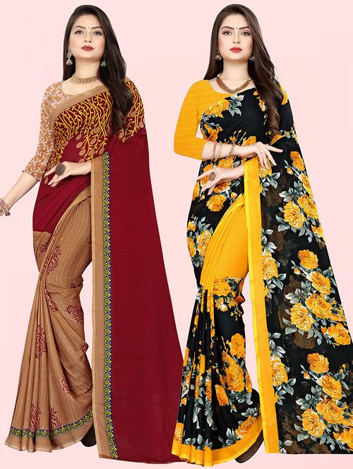 women pack of 2 casual wear combo sarees with blouse - 21473860 - Very Small Image - 1