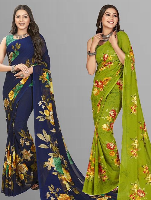women pack of 2 casual wear combo sarees with blouse - 21473875 - Very Small Image - 1