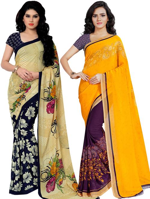 women pack of 2 casual wear combo sarees with blouse - 21473886 - Very Small Image - 1
