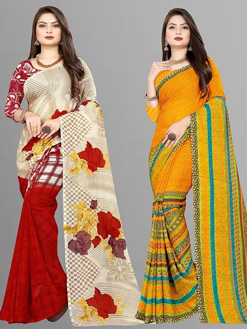 women pack of 2 casual wear combo sarees with blouse - 21473927 - Very Small Image - 1