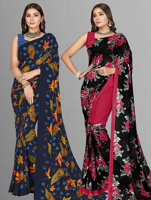 women pack of 2 casual wear combo sarees with blouse - 21473934 - Very Small Image - 1
