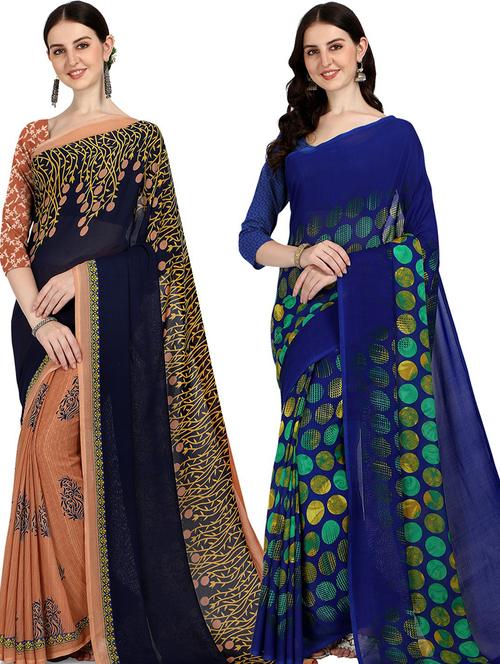 women pack of 2 casual wear combo sarees with blouse - 21473937 - Very Small Image - 1