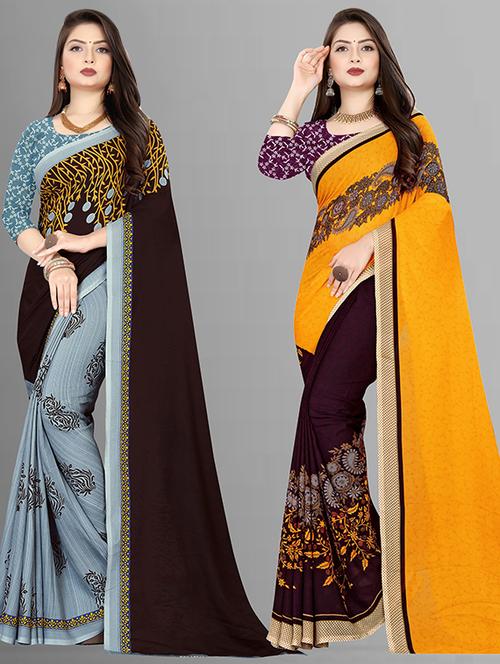 women pack of 2 casual wear combo sarees with blouse - 21473940 - Very Small Image - 1