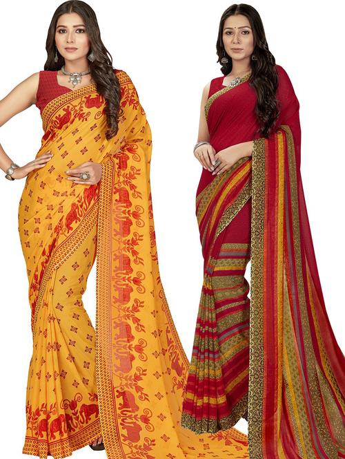 women pack of 2 casual wear combo sarees with blouse - 21473943 - Very Small Image - 1