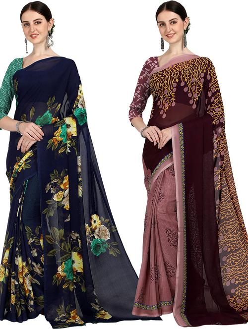 women pack of 2 casual wear combo sarees with blouse - 21473946 - Very Small Image - 1
