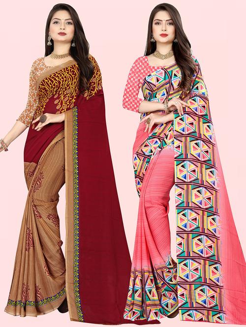 women pack of 2 casual wear combo sarees with blouse - 21473954 - Very Small Image - 1