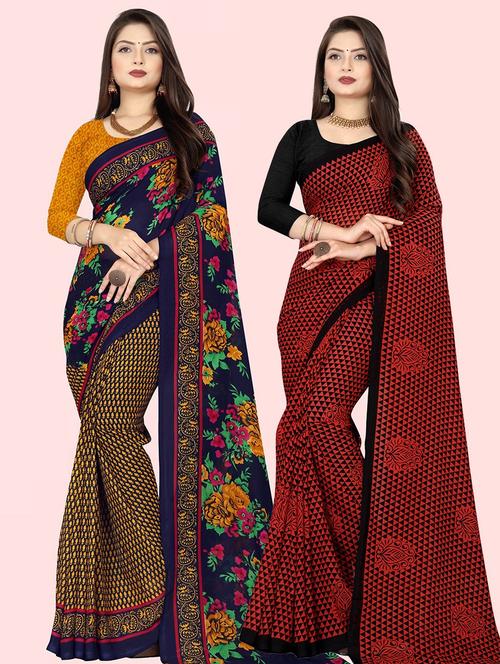 women pack of 2 casual wear combo sarees with blouse - 21473957 - Very Small Image - 1