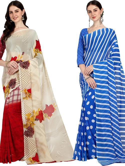women pack of 2 casual wear combo sarees with blouse - 21473958 - Very Small Image - 1