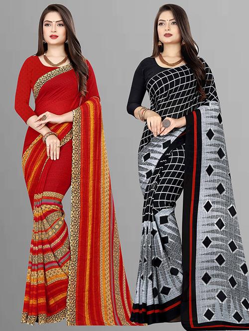 women pack of 2 casual wear combo sarees with blouse - 21474026 - Very Small Image - 1