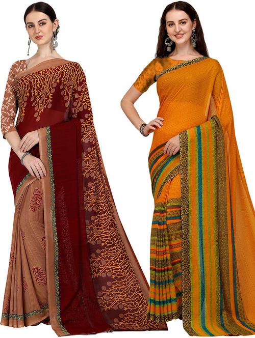 women pack of 2 casual wear combo sarees with blouse - 21474029 - Very Small Image - 1