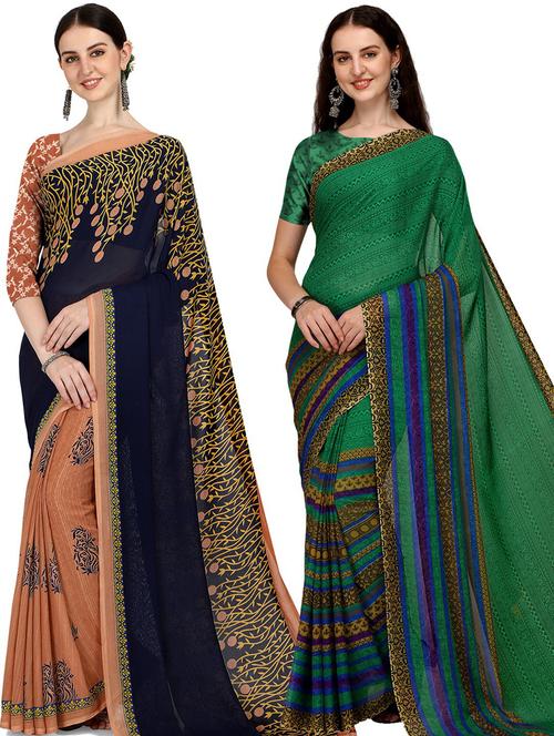 women pack of 2 casual wear combo sarees with blouse - 21474031 - Very Small Image - 1