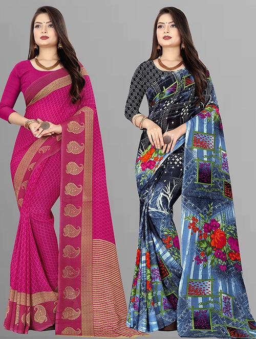 women pack of 2 casual wear combo sarees with blouse - 21474037 - Very Small Image - 1