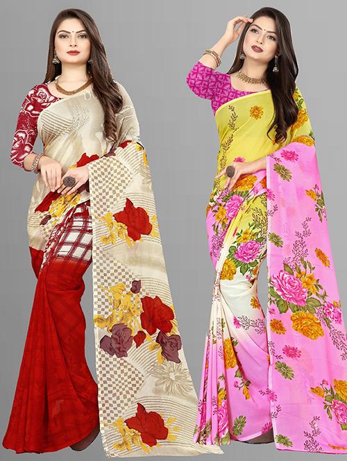 women pack of 2 casual wear combo sarees with blouse - 21474038 - Very Small Image - 1