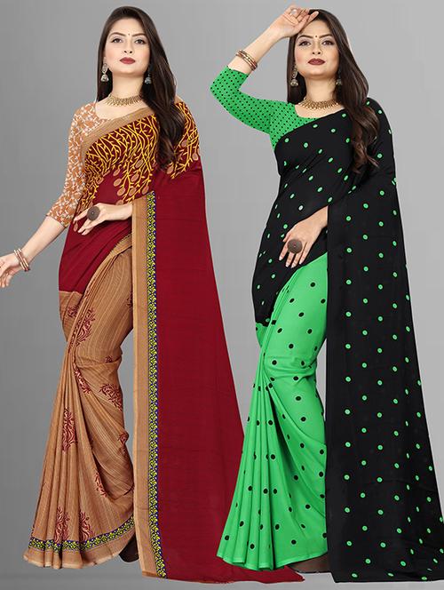 women pack of 2 casual wear combo sarees with blouse - 21474040 - Very Small Image - 1