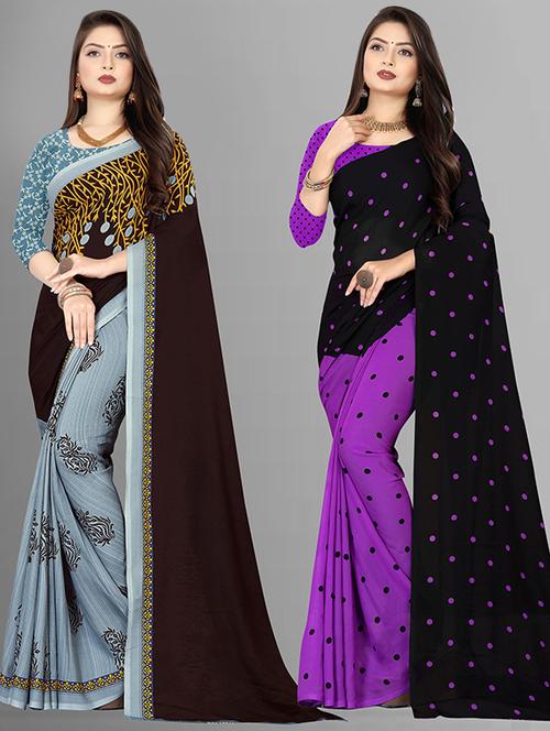 women pack of 2 casual wear combo sarees with blouse - 21474043 - Very Small Image - 1