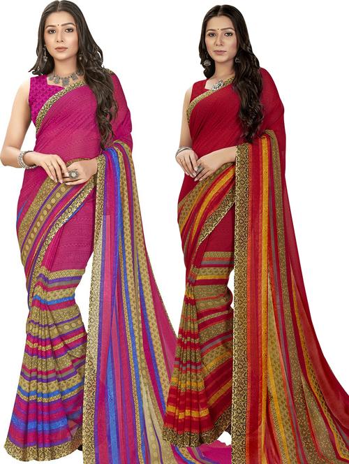 women pack of 2 casual wear combo sarees with blouse - 21474044 - Very Small Image - 1