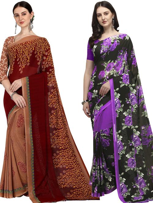 women pack of 2 casual wear combo sarees with blouse - 21474047 - Very Small Image - 1