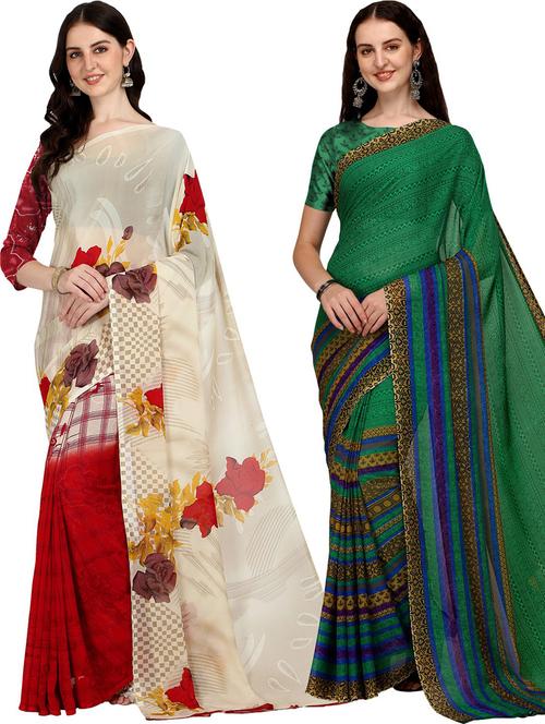 women pack of 2 casual wear combo sarees with blouse - 21474051 - Very Small Image - 1