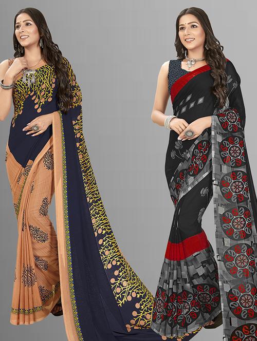 women pack of 2 casual wear combo sarees with blouse - 21474052 - Very Small Image - 1