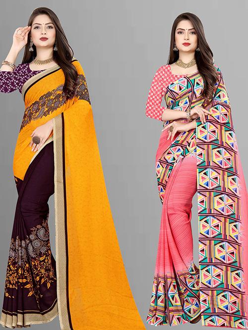 women pack of 2 casual wear combo sarees with blouse - 21474054 - Very Small Image - 1