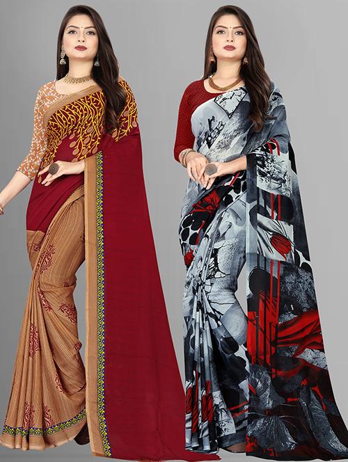 women pack of 2 casual wear combo sarees with blouse - 21474056 - Very Small Image - 1