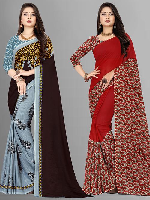women pack of 2 casual wear combo sarees with blouse - 21474061 - Very Small Image - 1